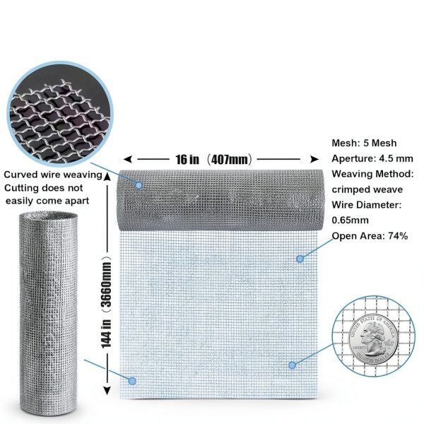 304 Stainless Steel Mesh Roll Generic 5 Mesh 1/4 Inch 16 in x 12ft-1